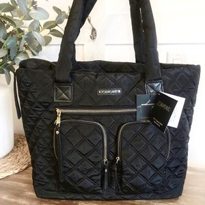 NWT Joan & David 21" Diamond Quilted Nylon Travel Tote - Black
